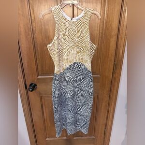 H&M Sleeveless Midi Dress in Gold and Navy Blue Dot Motif